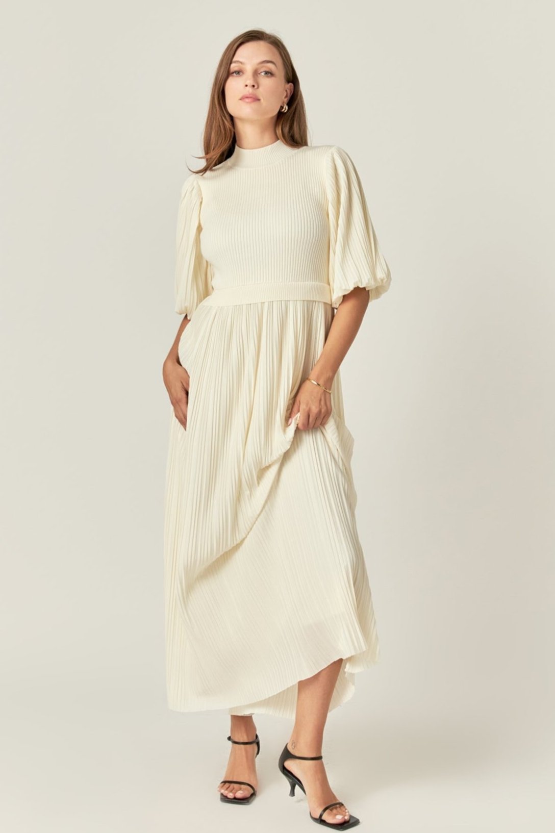 Pleated Mix Media Maxi Dress