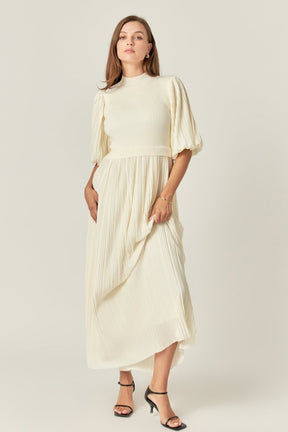 Pleated Mix Media Maxi Dress
