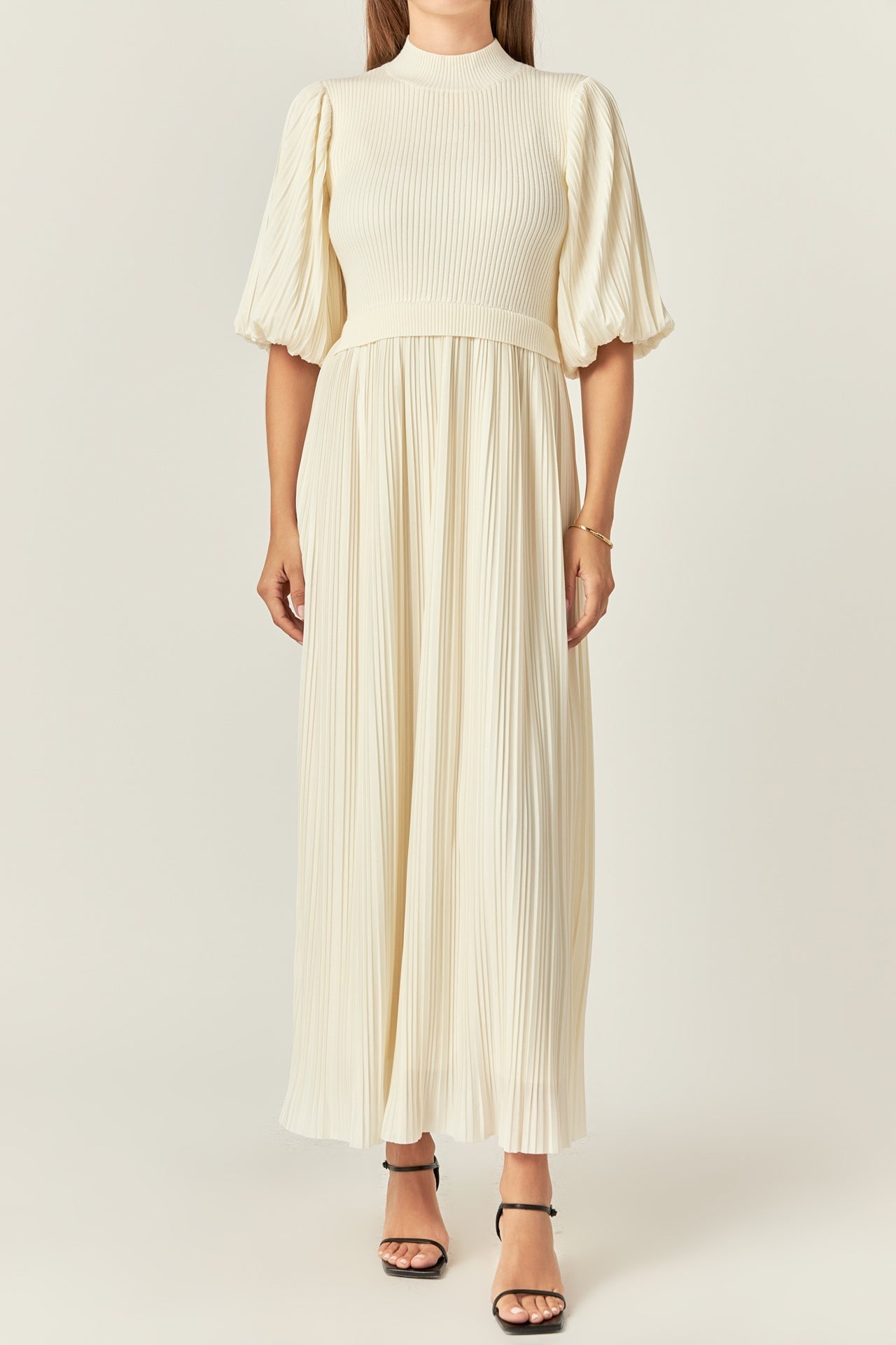 Pleated Mix Media Maxi Dress