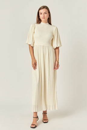 Pleated Mix Media Maxi Dress