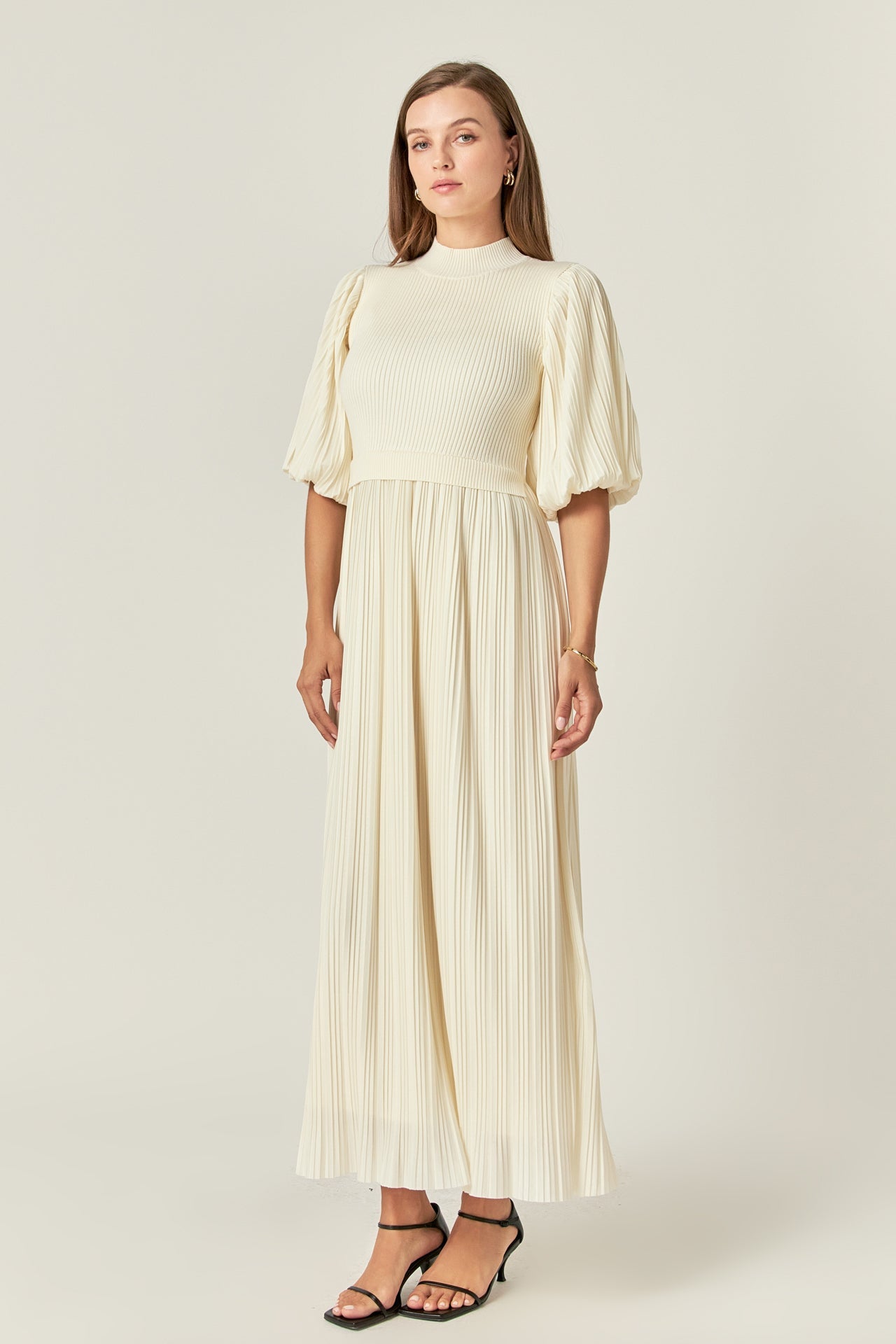 Pleated Mix Media Maxi Dress