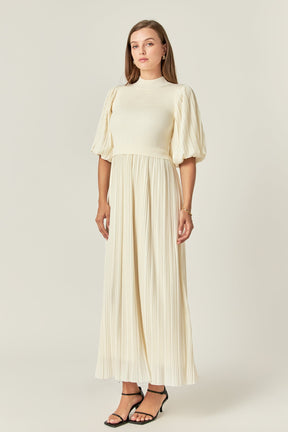 Pleated Mix Media Maxi Dress