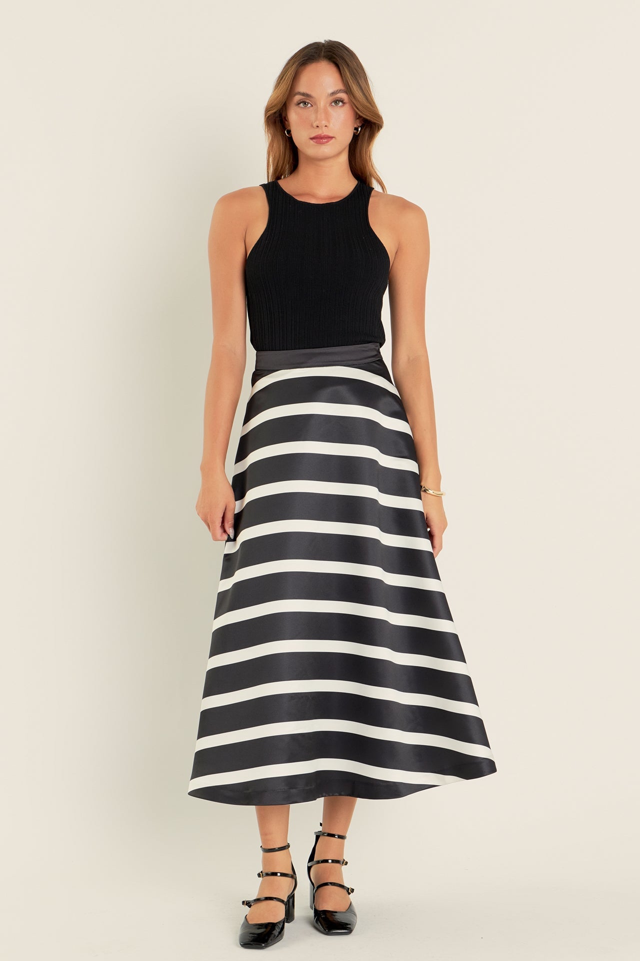 スカート [FRITUR] Marine Stripe Mid-Skirt Stripe Full Midi Skirt