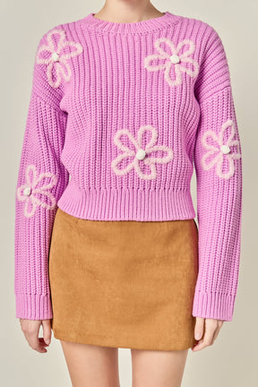 ENGLISH FACTORY - Flower Embroidery Knit Top - SWEATERS & KNITS available at Objectrare