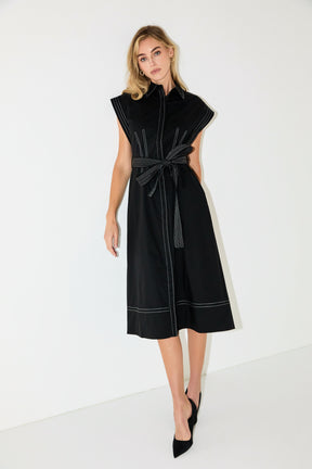 ENGLISH FACTORY - Contrast Stitch Poplin Shirt Midi Dress - DRESSES available at Objectrare