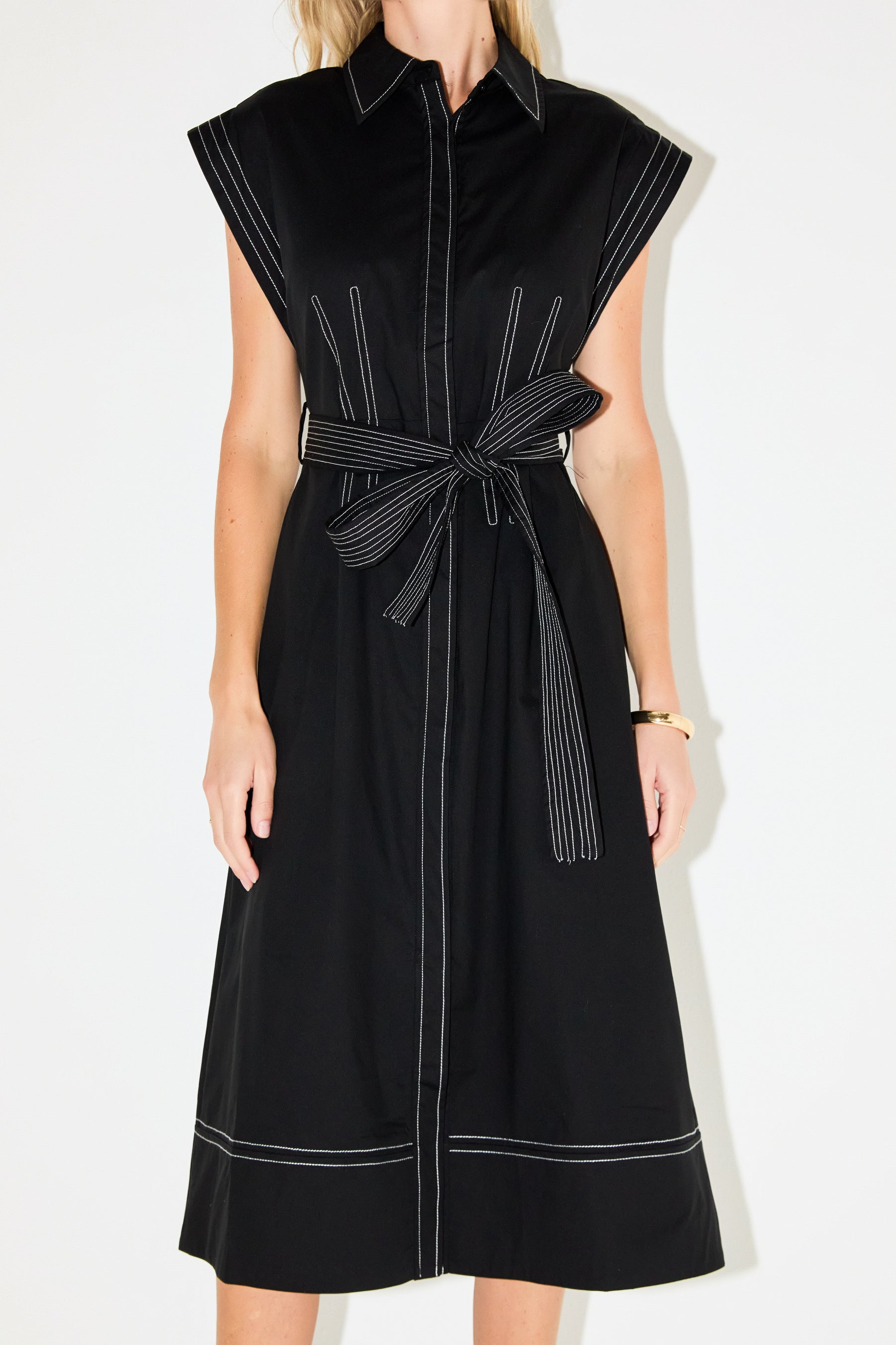 ENGLISH FACTORY - Contrast Stitch Poplin Shirt Midi Dress - DRESSES available at Objectrare
