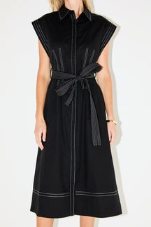 ENGLISH FACTORY - Contrast Stitch Poplin Shirt Midi Dress - DRESSES available at Objectrare