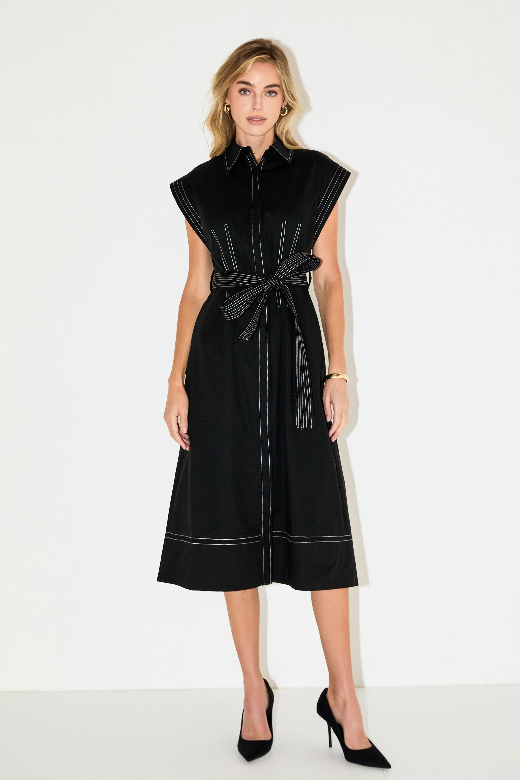 ENGLISH FACTORY - Contrast Stitch Poplin Shirt Midi Dress - DRESSES available at Objectrare