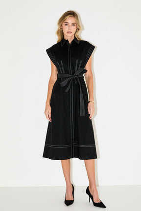 ENGLISH FACTORY - Contrast Stitch Poplin Shirt Midi Dress - DRESSES available at Objectrare