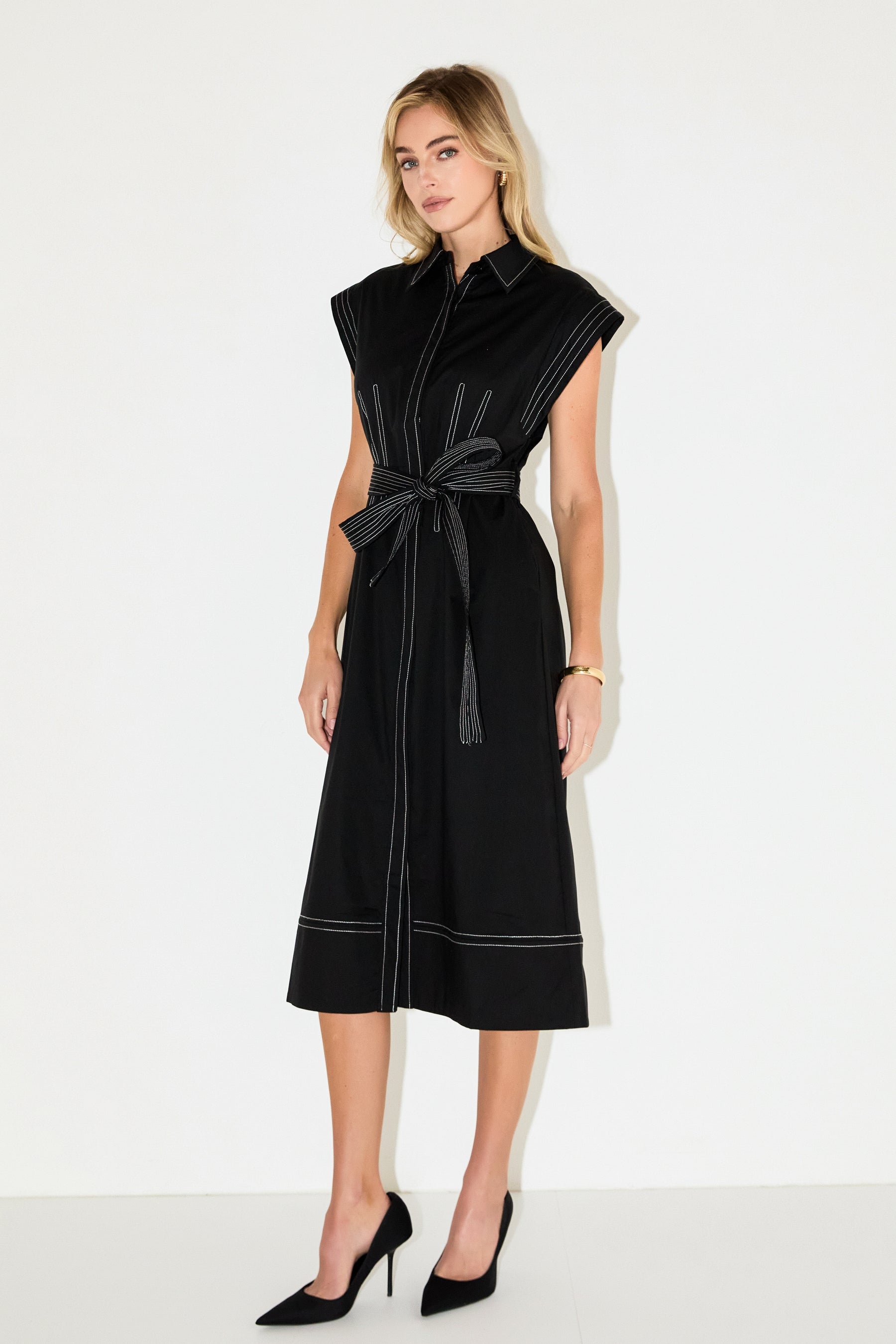 ENGLISH FACTORY - Contrast Stitch Poplin Shirt Midi Dress - DRESSES available at Objectrare