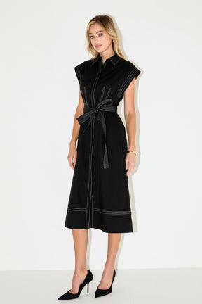 ENGLISH FACTORY - Contrast Stitch Poplin Shirt Midi Dress - DRESSES available at Objectrare