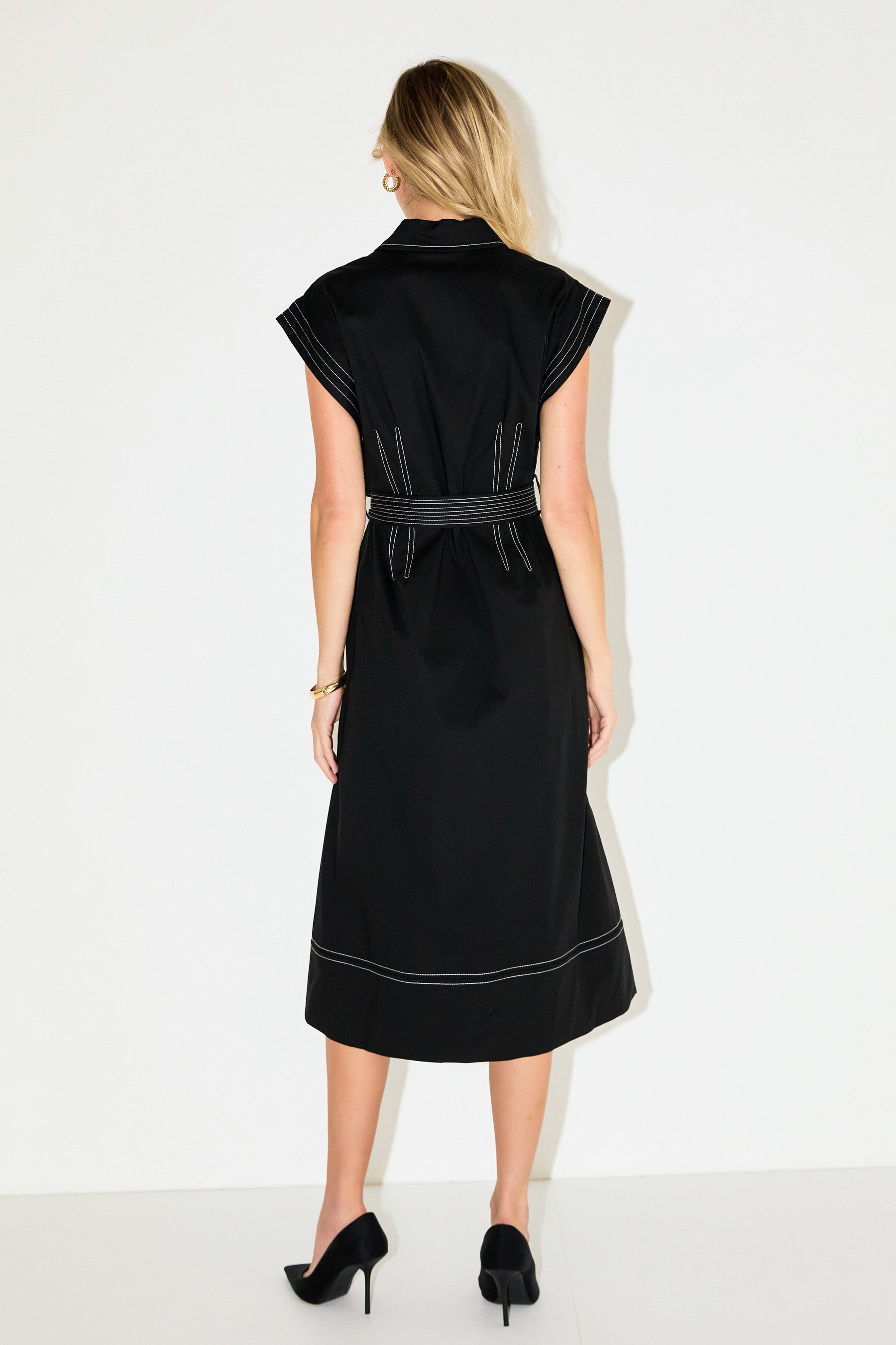 ENGLISH FACTORY - Contrast Stitch Poplin Shirt Midi Dress - DRESSES available at Objectrare