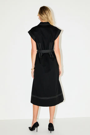 ENGLISH FACTORY - Contrast Stitch Poplin Shirt Midi Dress - DRESSES available at Objectrare