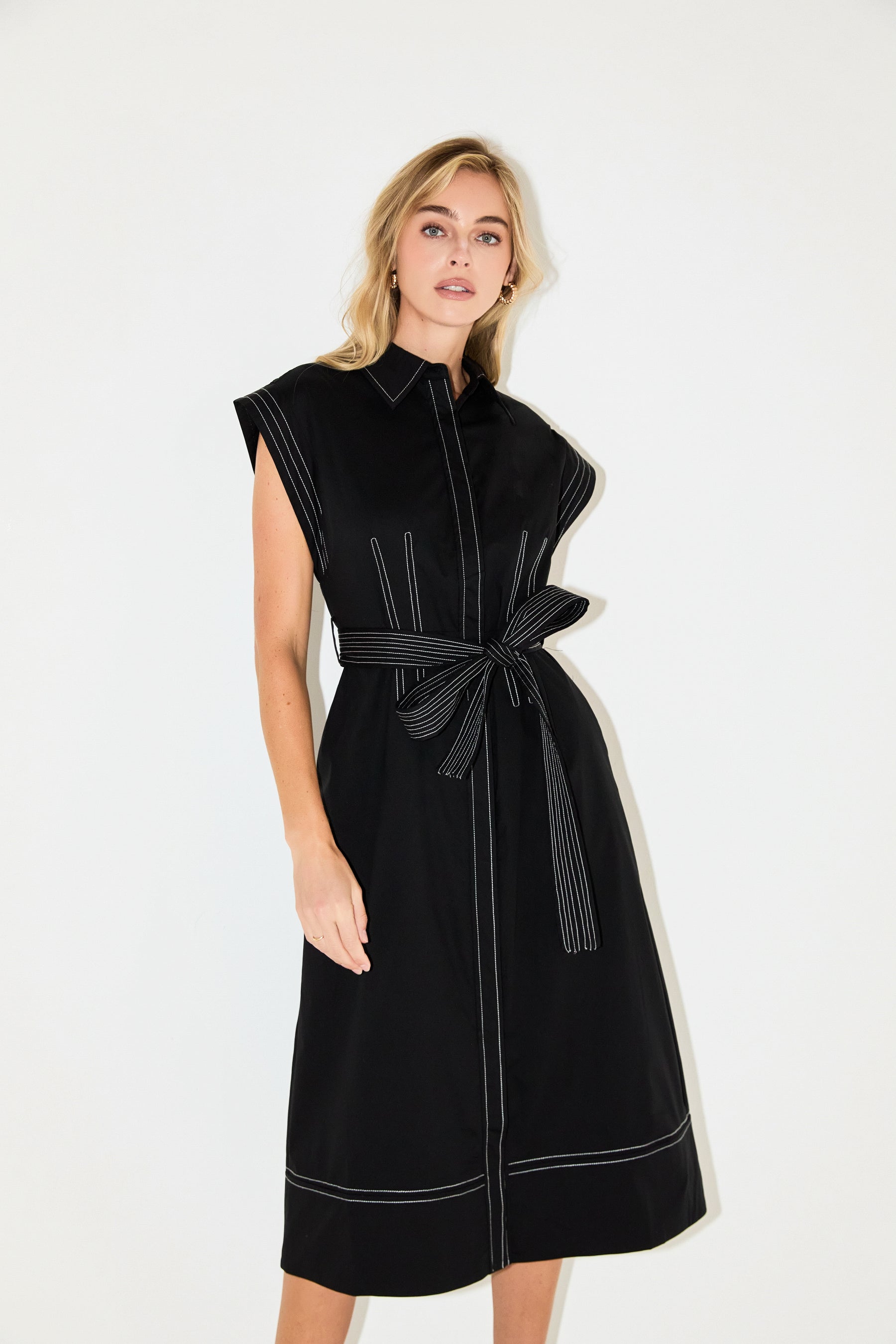 ENGLISH FACTORY - Contrast Stitch Poplin Shirt Midi Dress - DRESSES available at Objectrare