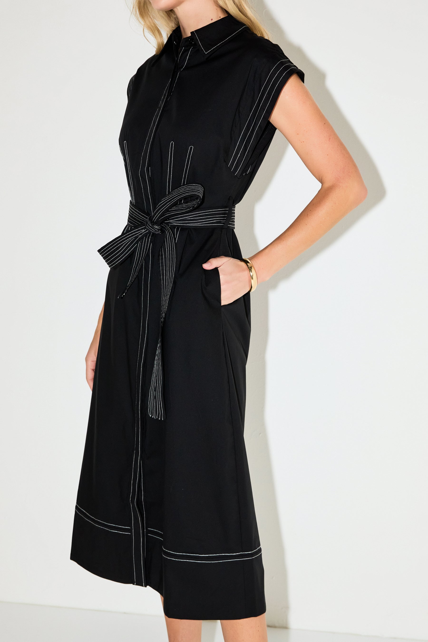 ENGLISH FACTORY - Contrast Stitch Poplin Shirt Midi Dress - DRESSES available at Objectrare