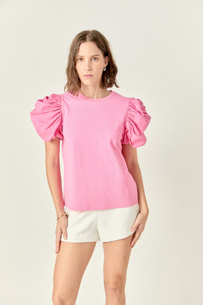 ENGLISH FACTORY - Puff Sleeves Mixed Media - TOPS available at Objectrare