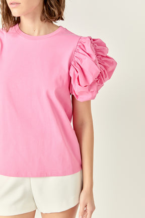 ENGLISH FACTORY - Puff Sleeves Mixed Media - TOPS available at Objectrare