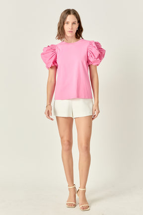 ENGLISH FACTORY - Puff Sleeves Mixed Media - TOPS available at Objectrare