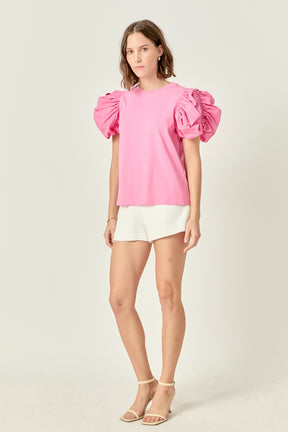 ENGLISH FACTORY - Puff Sleeves Mixed Media - TOPS available at Objectrare
