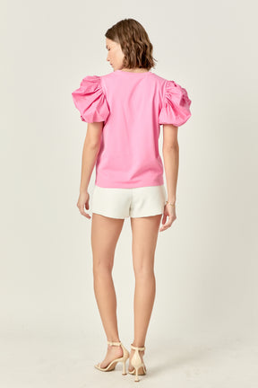 ENGLISH FACTORY - Puff Sleeves Mixed Media - TOPS available at Objectrare