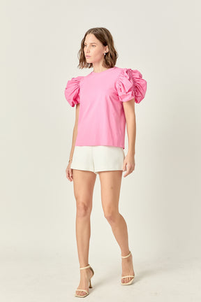 ENGLISH FACTORY - Puff Sleeves Mixed Media - TOPS available at Objectrare