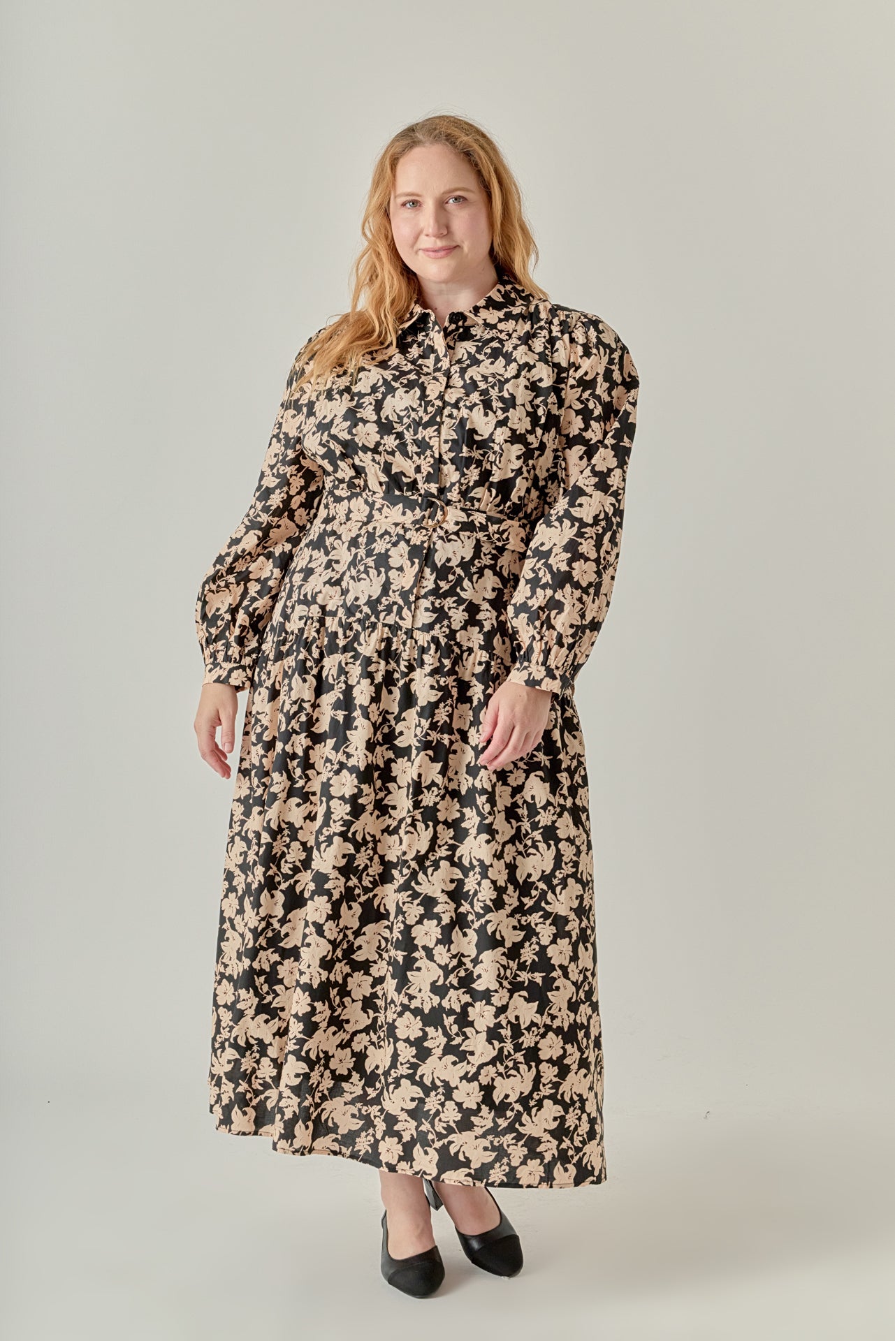Plus Size Fall Printed Midi Dress