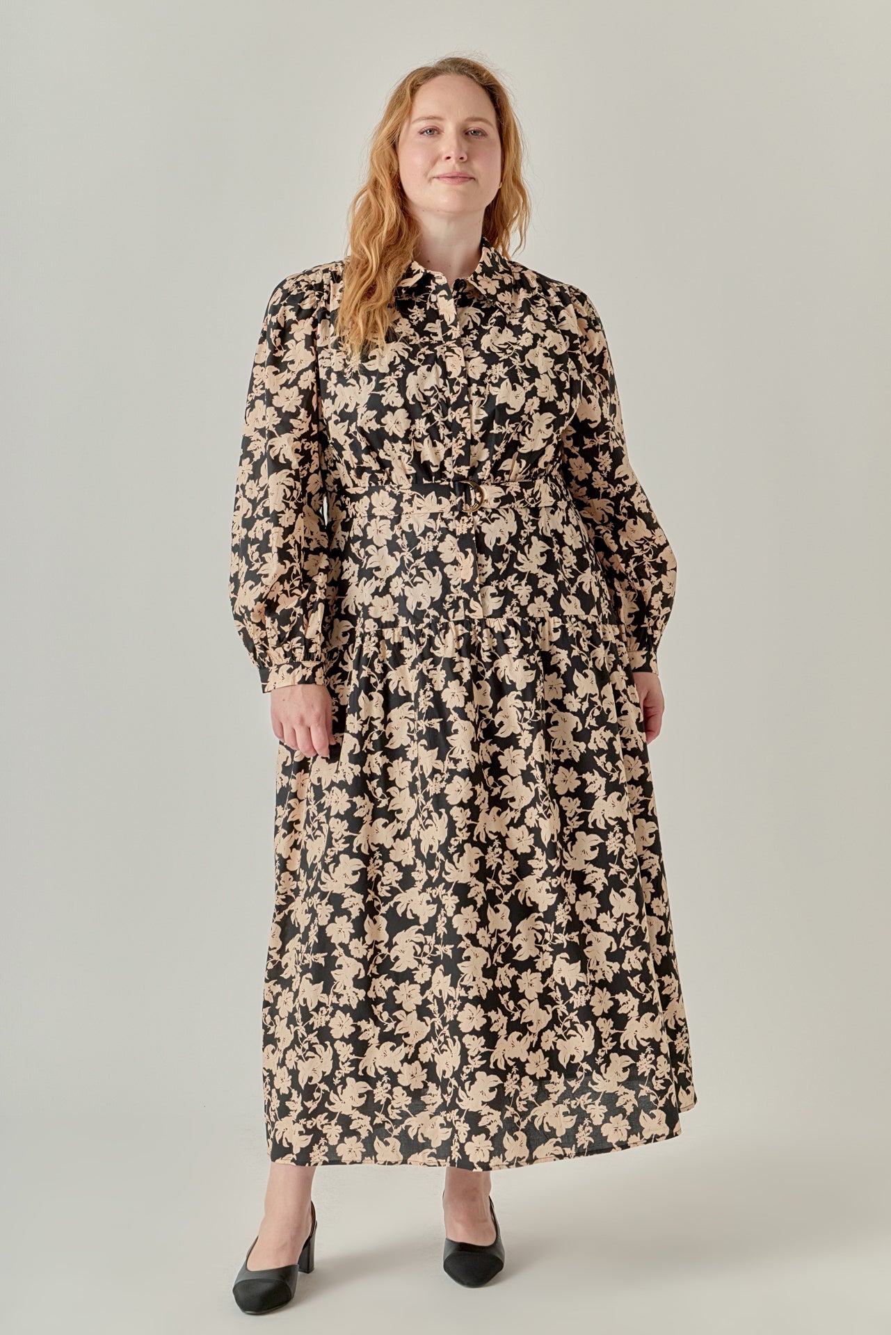 Plus Size Fall Printed Midi Dress