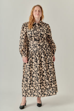 Plus Size Fall Printed Midi Dress