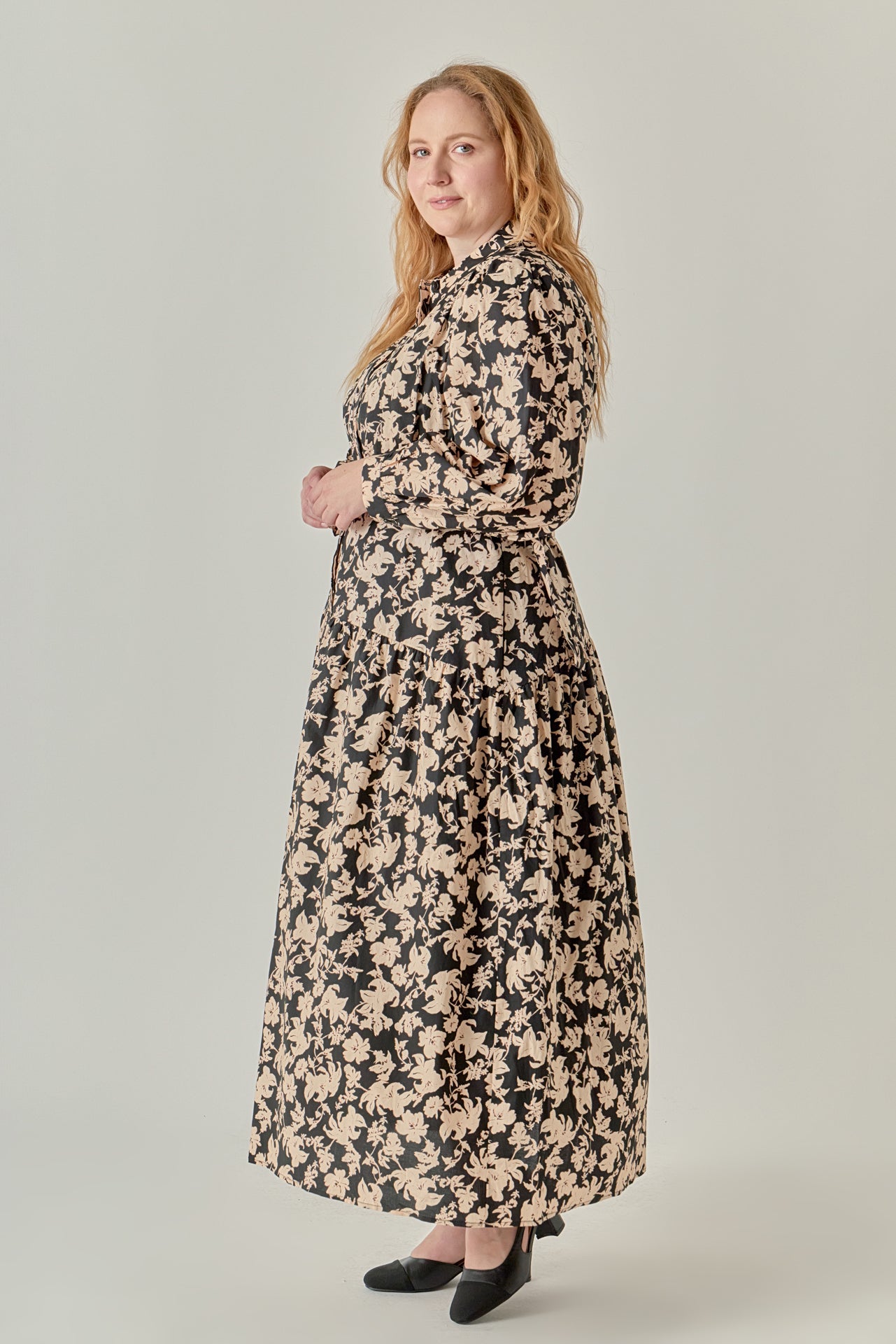 Plus Size Fall Printed Midi Dress