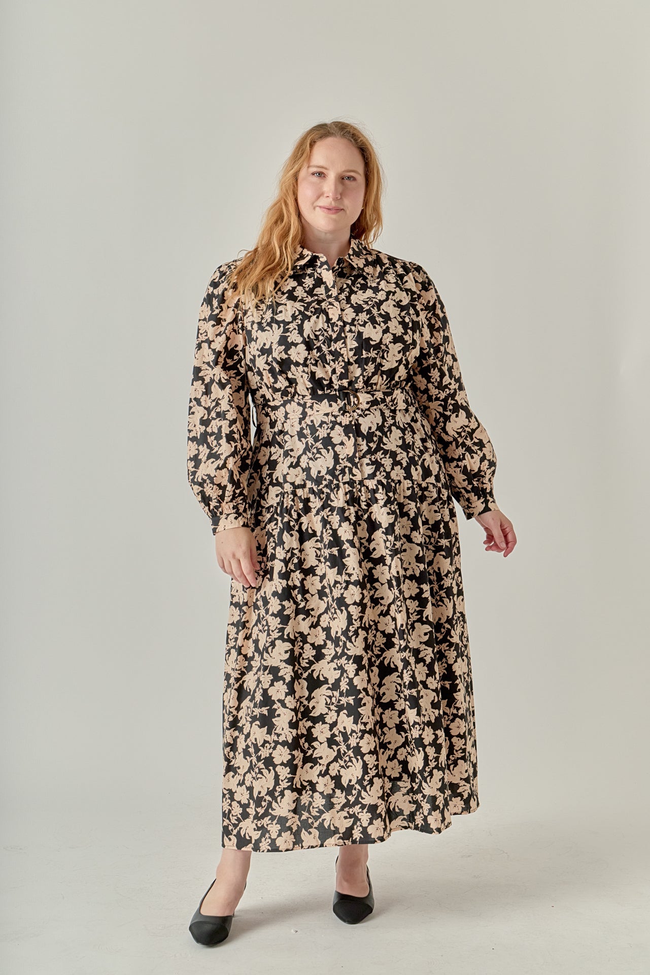 Plus Size Fall Printed Midi Dress