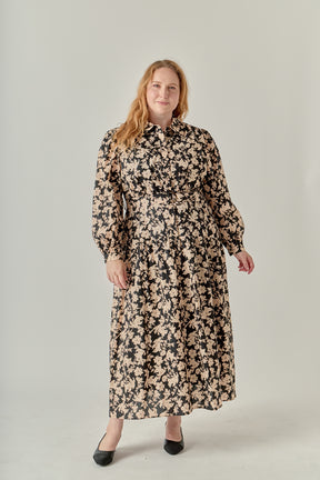 Plus Size Fall Printed Midi Dress