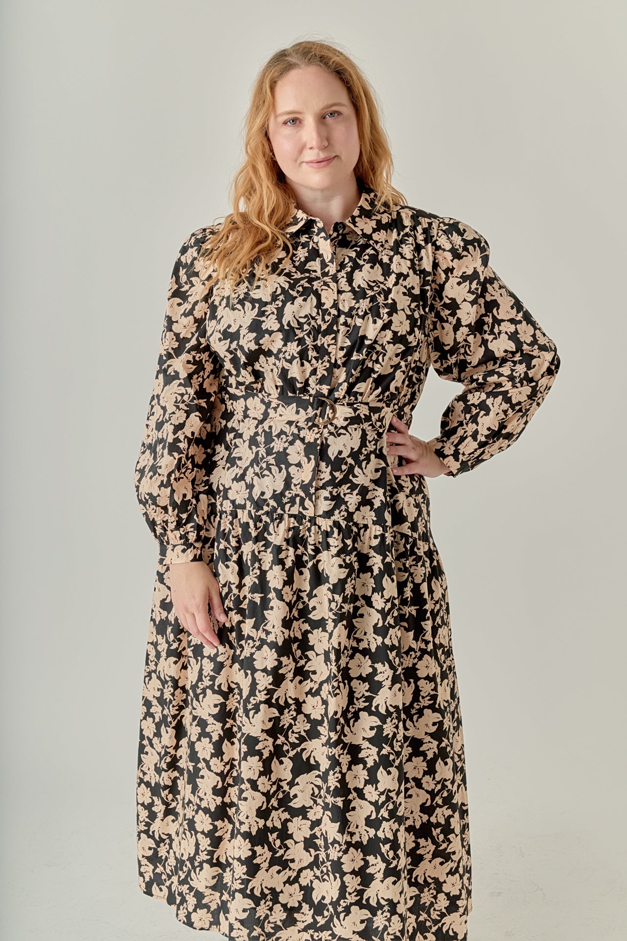 Plus Size Fall Printed Midi Dress