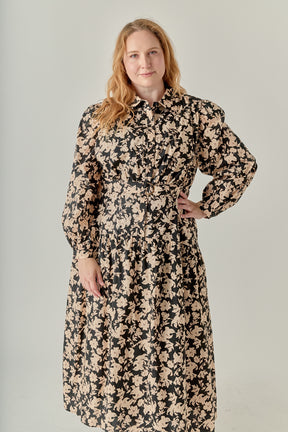 Plus Size Fall Printed Midi Dress