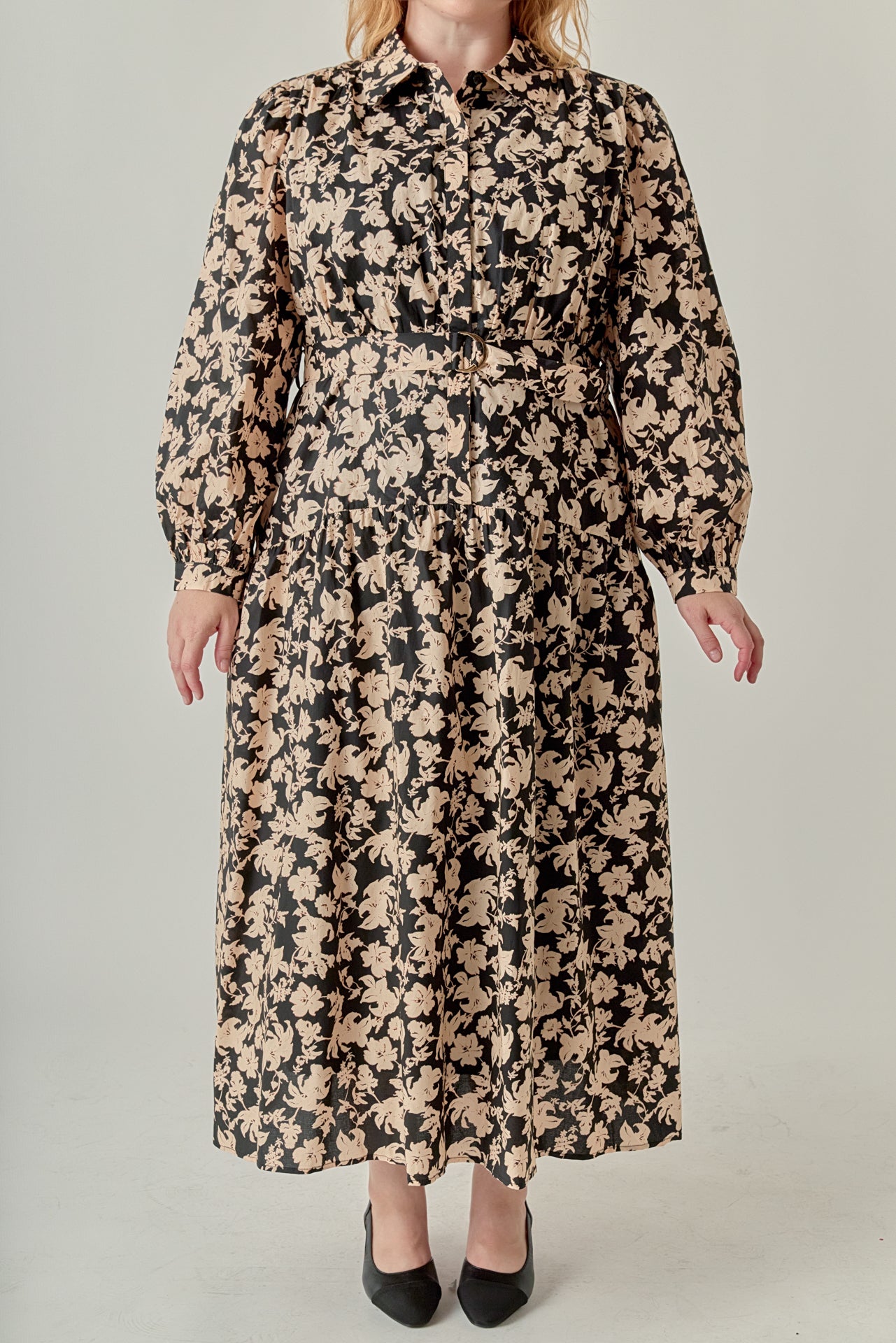 Plus Size Fall Printed Midi Dress