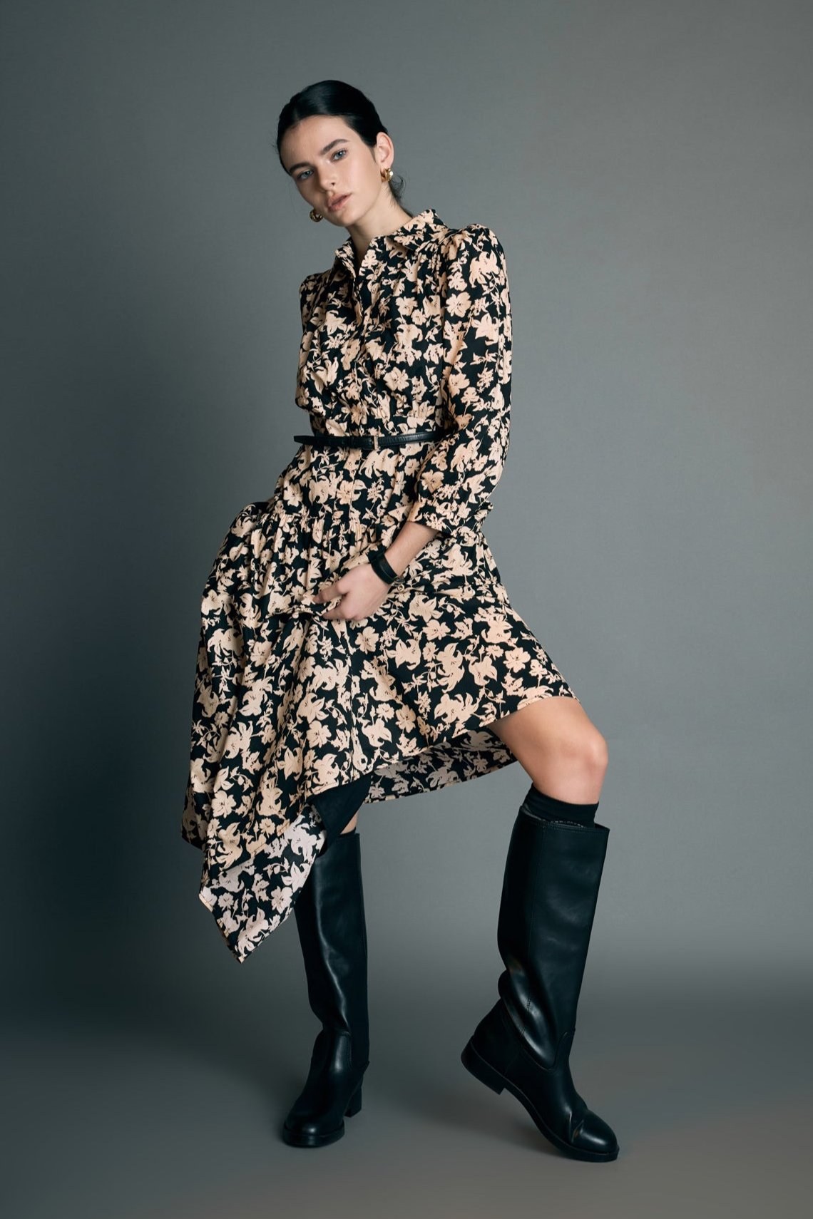 English Factory - Fall Printed Midi Dress NAVY/GREEN / L English Factory - Fall Printed Midi Dress NAVY/GREEN / L