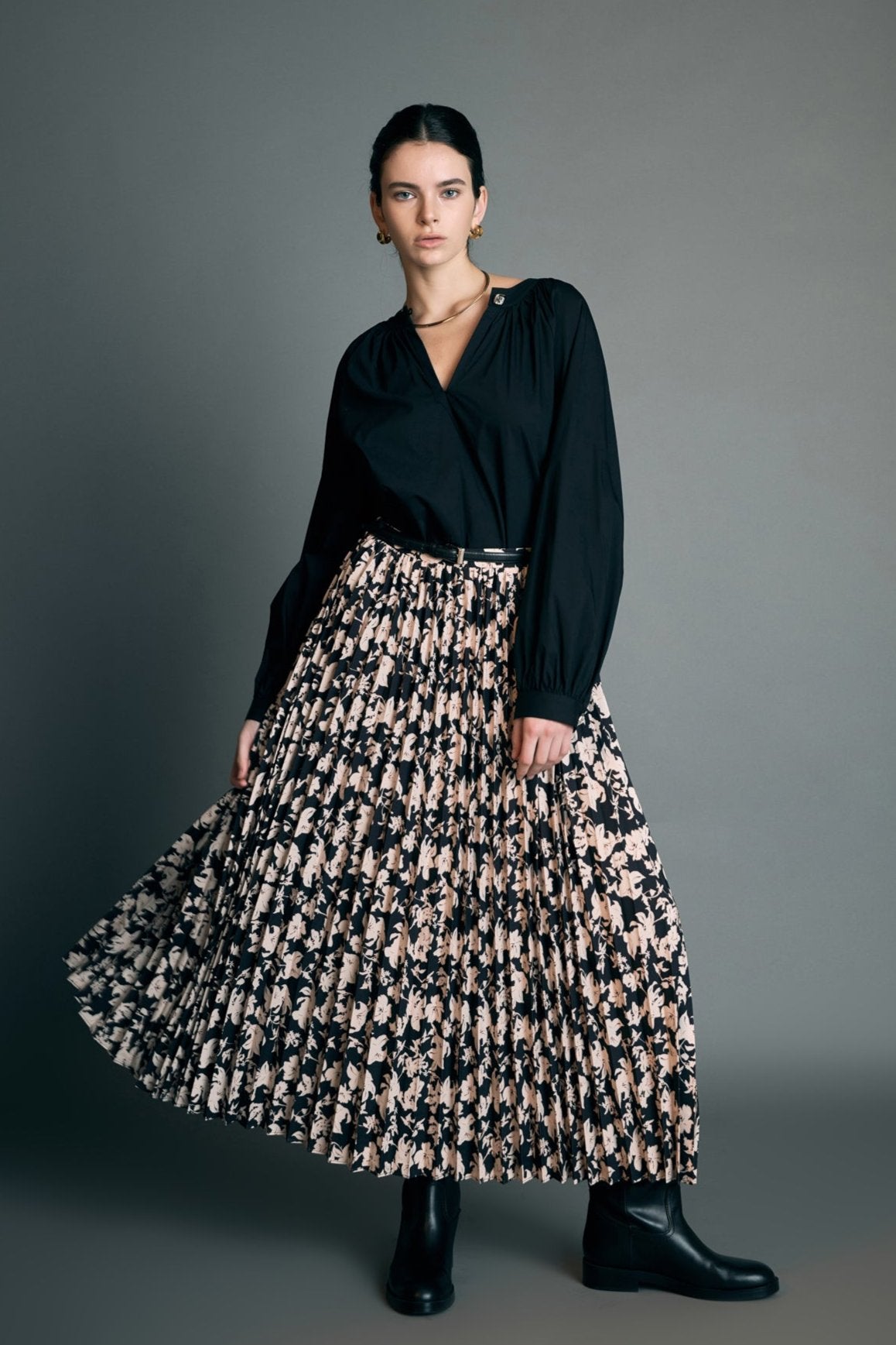 ENGLISH FACTORY - English Factory - Pleated Print Midi Skirt - SKIRTS available at Objectrare