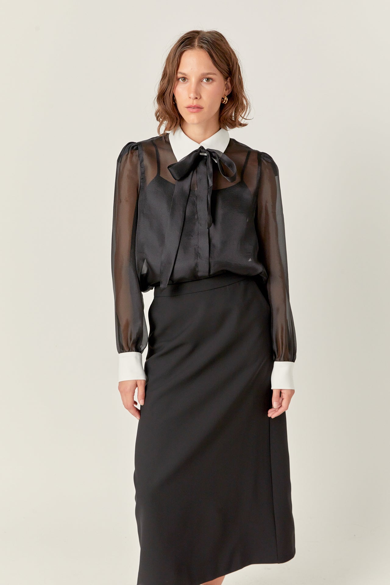 ENGLISH FACTORY - See Through Bow Tie Blouse - SHIRTS & BLOUSES available at Objectrare