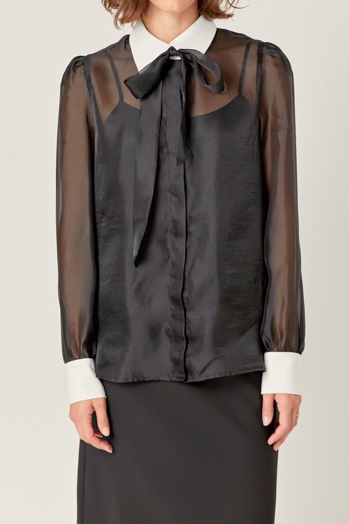 ENGLISH FACTORY - See Through Bow Tie Blouse - SHIRTS & BLOUSES available at Objectrare