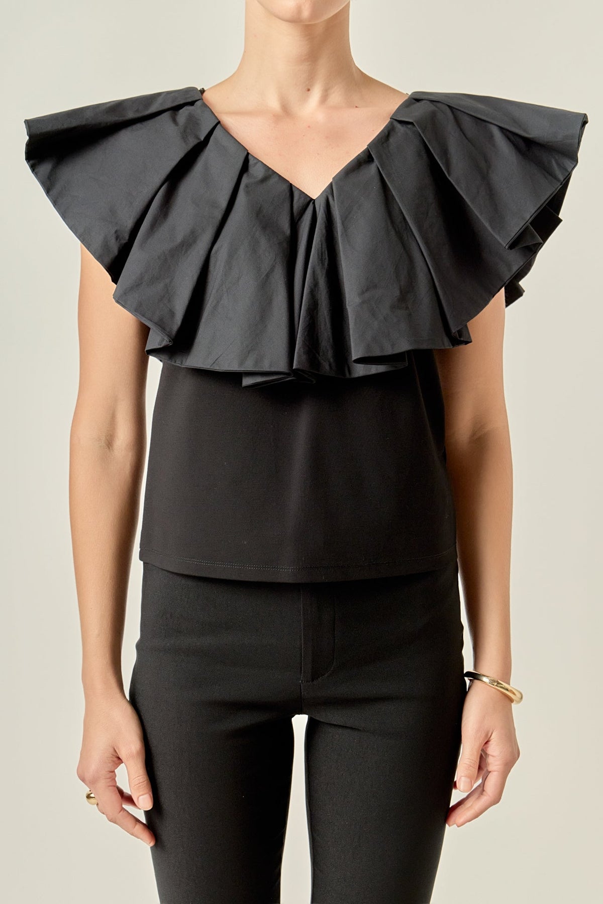 ENGLISH FACTORY - Mix Media Ruffled Sleeveless Top - TOPS available at Objectrare