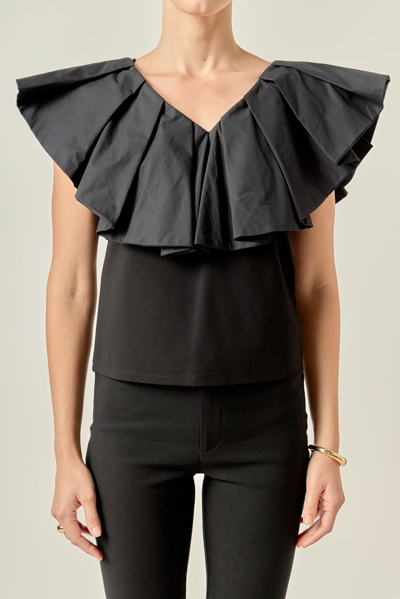 ENGLISH FACTORY - Mix Media Ruffled Sleeveless Top - TOPS available at Objectrare
