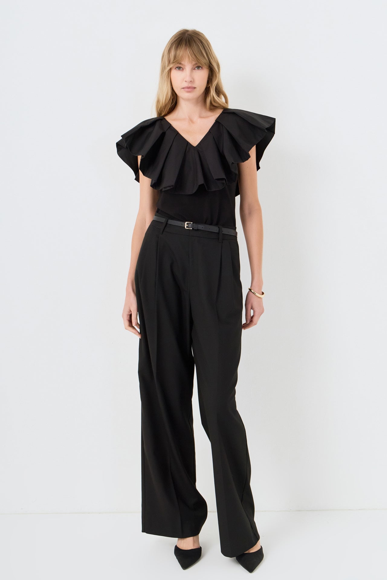 Mix Media Ruffled Sleeveless Top