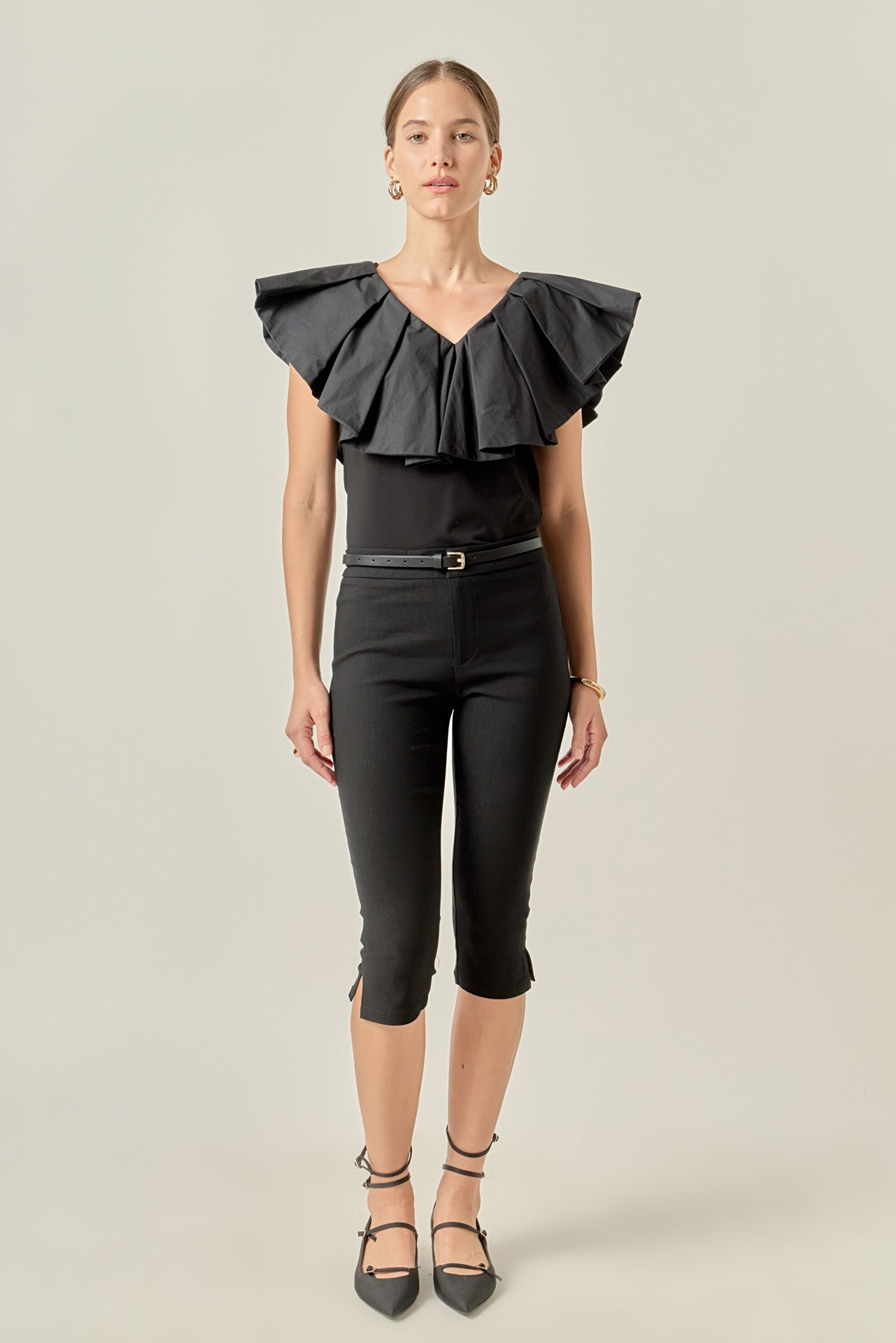 ENGLISH FACTORY - Mix Media Ruffled Sleeveless Top - TOPS available at Objectrare
