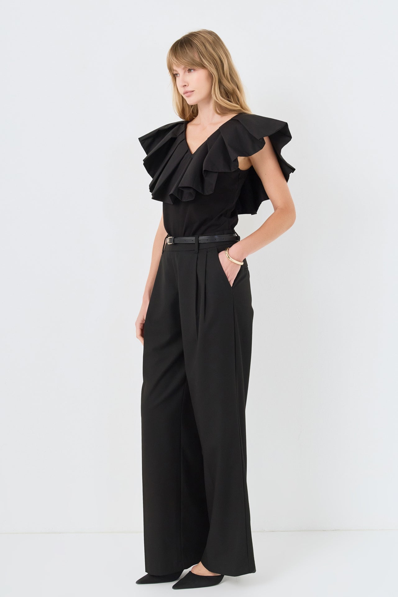 Mix Media Ruffled Sleeveless Top