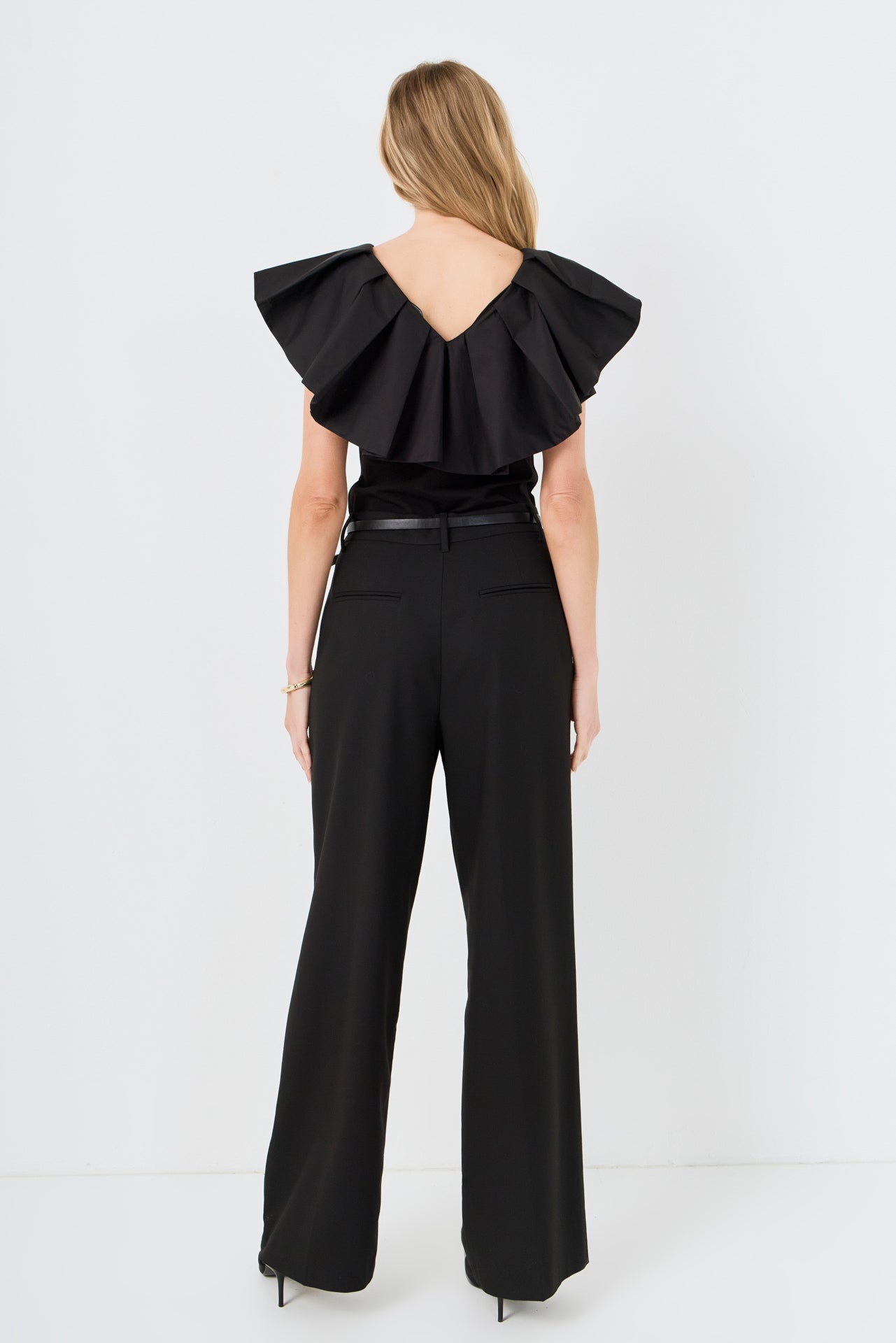 Mix Media Ruffled Sleeveless Top