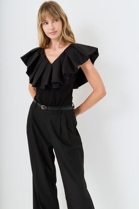 Mix Media Ruffled Sleeveless Top