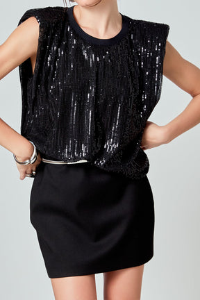 ENDLESS ROSE - Sequin Shoulder Pad Top - T-SHIRTS available at Objectrare