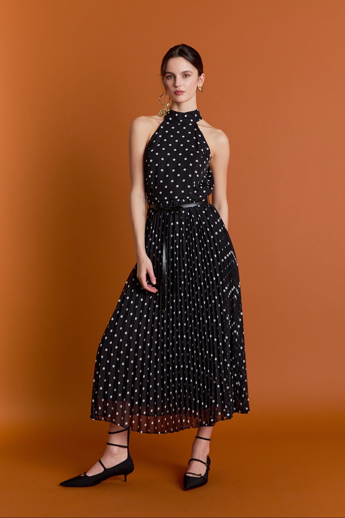 Zoe Polka Dot Pleated Midi Dress