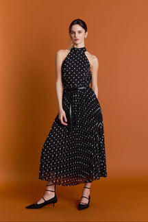 ENGLISH FACTORY - Zoe Polka Dot Pleated Midi Dress - DRESSES available at Objectrare