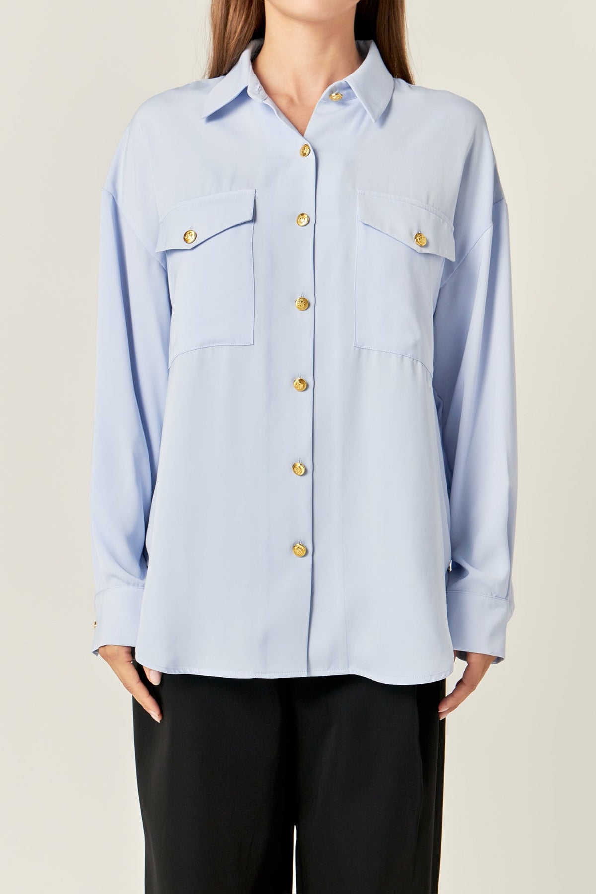 ENGLISH FACTORY - Gold Button Shirt Blouse - BLOUSES available at Objectrare