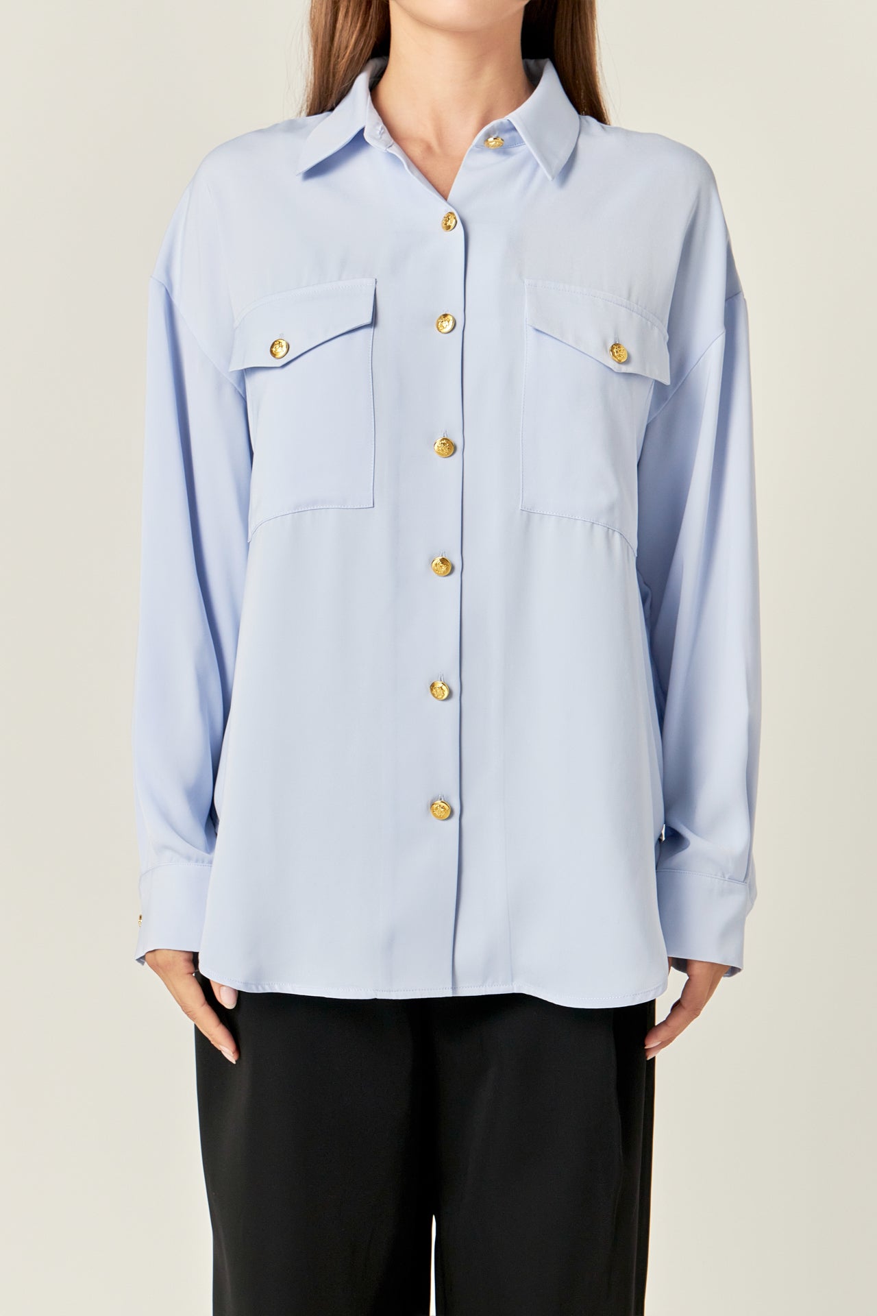 ENGLISH FACTORY - Gold Button Shirt Blouse - BLOUSES available at Objectrare